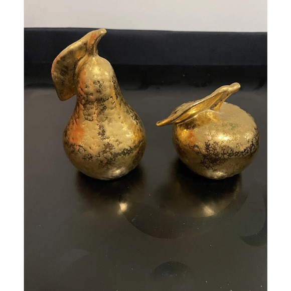 Vintage Pear & Apple Shaped Gold Encrusted Porcelain Salt & Pepper Shaker Set - Picture 3 of 10